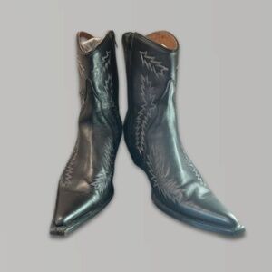 Rancho Cowboy Ankle Boots Leather Pointed Toe Hand Stitched Black Men’s US 9EE